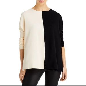 NWT &BASICS Womens Black & White Knit Ribbed Trim Crewneck Sweater size XS